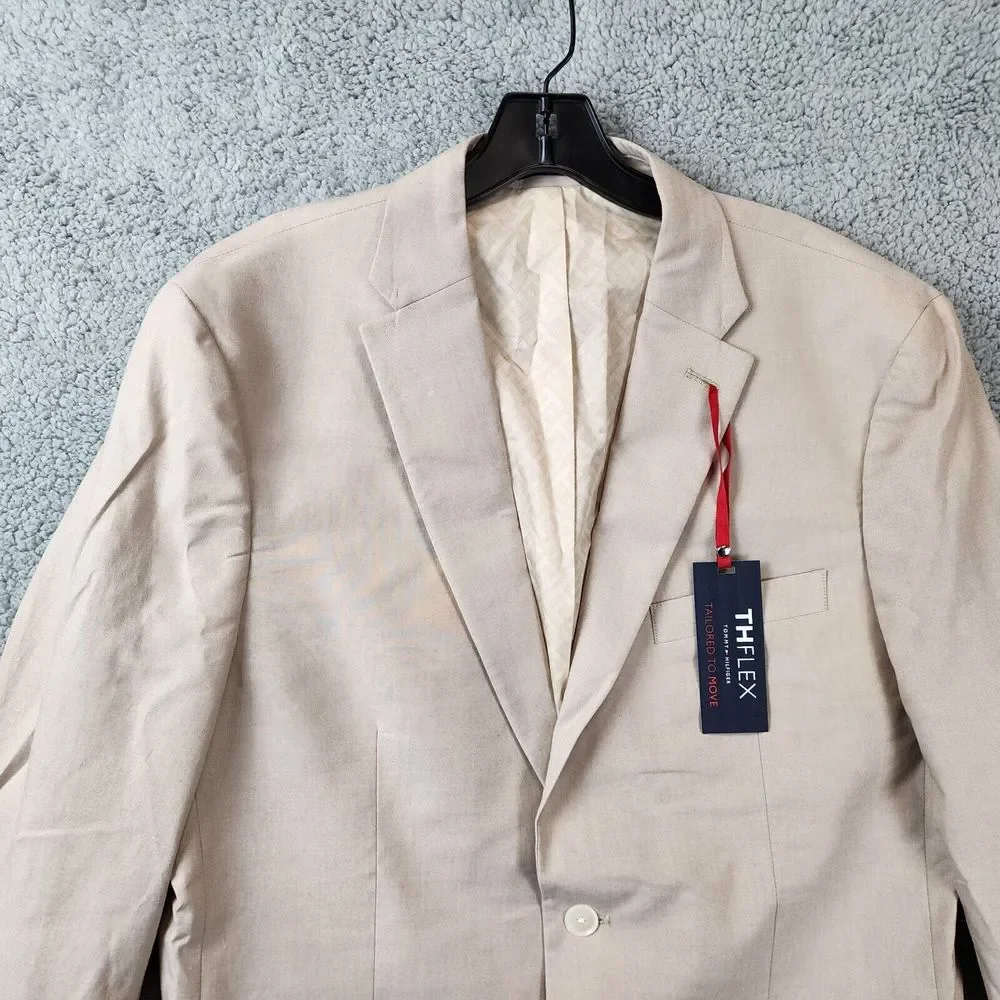 Tommy Hilfiger ThFlex Stretch Chambray Suit Separate Jacket Men's 42 Tan Notched - Picture 3 of 14